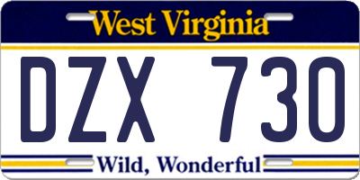 WV license plate DZX730