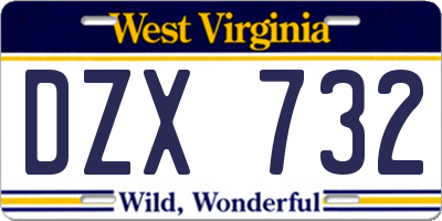 WV license plate DZX732