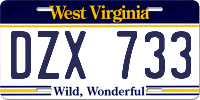 WV license plate DZX733