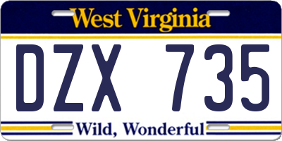 WV license plate DZX735