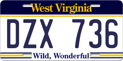 WV license plate DZX736