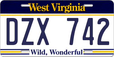 WV license plate DZX742