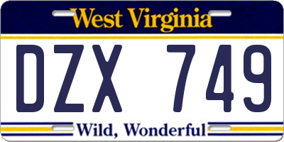 WV license plate DZX749