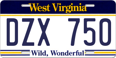 WV license plate DZX750