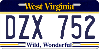 WV license plate DZX752