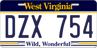 WV license plate DZX754