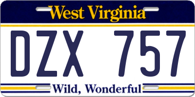 WV license plate DZX757