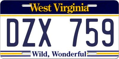 WV license plate DZX759