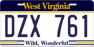 WV license plate DZX761