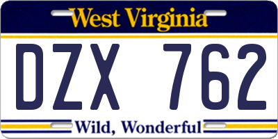 WV license plate DZX762