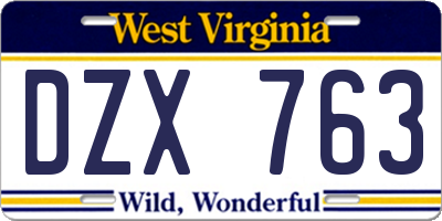 WV license plate DZX763