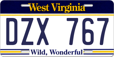 WV license plate DZX767
