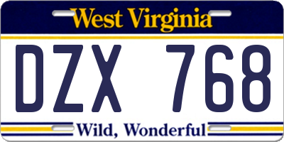 WV license plate DZX768