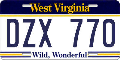 WV license plate DZX770