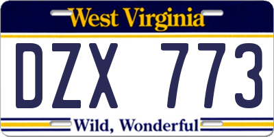WV license plate DZX773