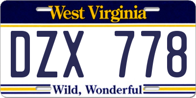 WV license plate DZX778