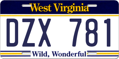 WV license plate DZX781