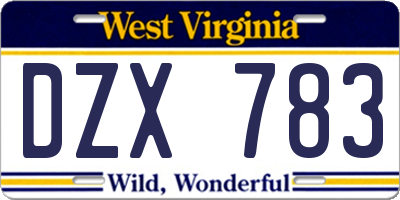 WV license plate DZX783