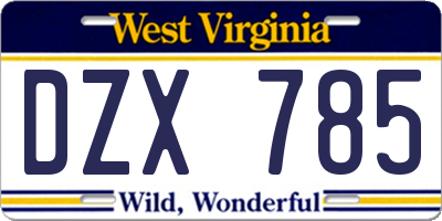 WV license plate DZX785