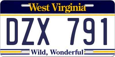 WV license plate DZX791