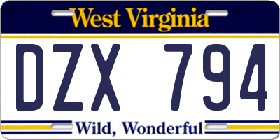 WV license plate DZX794