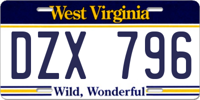 WV license plate DZX796