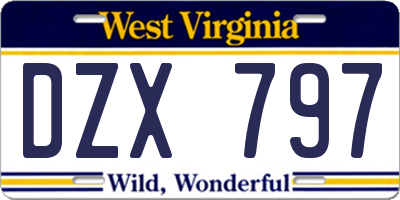 WV license plate DZX797