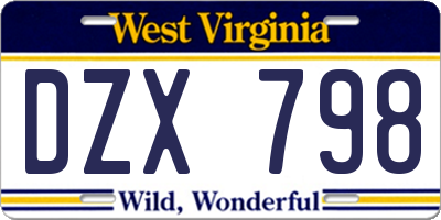 WV license plate DZX798