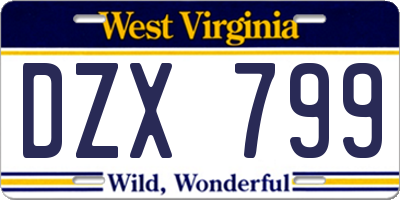 WV license plate DZX799