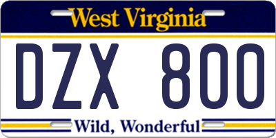 WV license plate DZX800
