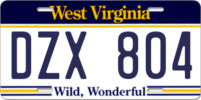 WV license plate DZX804