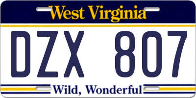 WV license plate DZX807