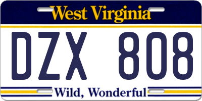 WV license plate DZX808