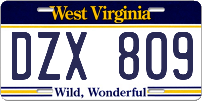 WV license plate DZX809