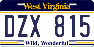 WV license plate DZX815