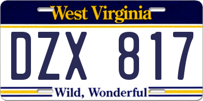 WV license plate DZX817