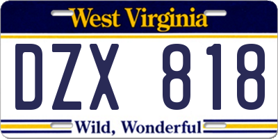 WV license plate DZX818