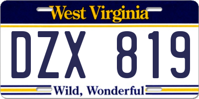 WV license plate DZX819