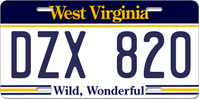 WV license plate DZX820