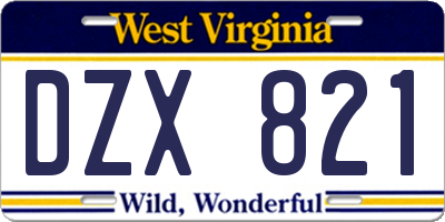 WV license plate DZX821