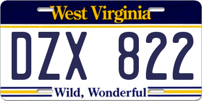 WV license plate DZX822