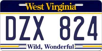 WV license plate DZX824
