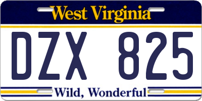 WV license plate DZX825