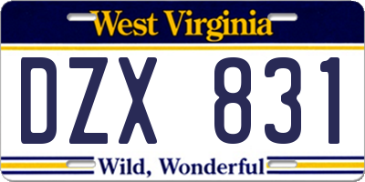 WV license plate DZX831