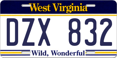 WV license plate DZX832