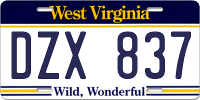 WV license plate DZX837