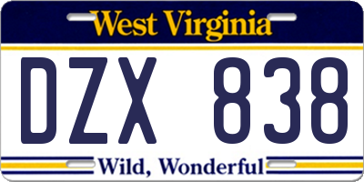 WV license plate DZX838