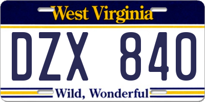 WV license plate DZX840