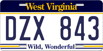 WV license plate DZX843