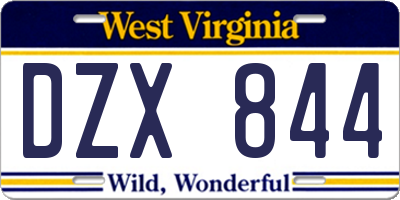 WV license plate DZX844